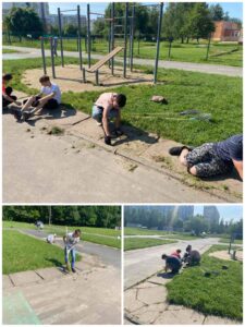 16 июня ребята в лагере труда и отдыха «Экологический» работали по благоустройству дорожек на территории школы